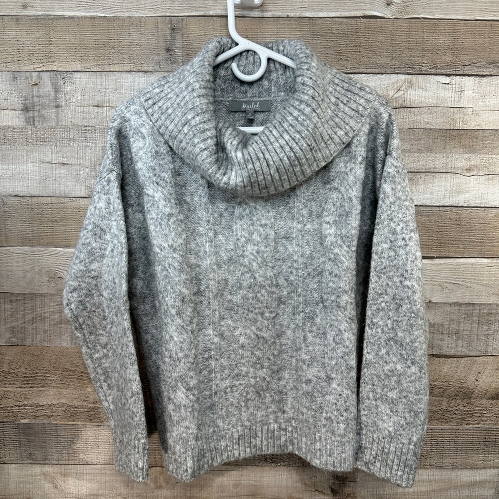 Marled Reunited Clothing Gray Cable Knit Cowl Neck Sweater Women's Size M‎